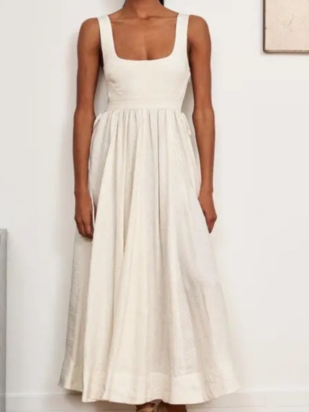 LA LIGNE Sleeveless Square-Neck Midi Dress in ivory